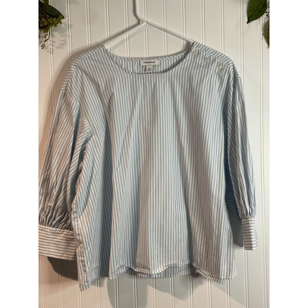 Nordstrom Womens Striped Cotton Blouse With Button Details Size L